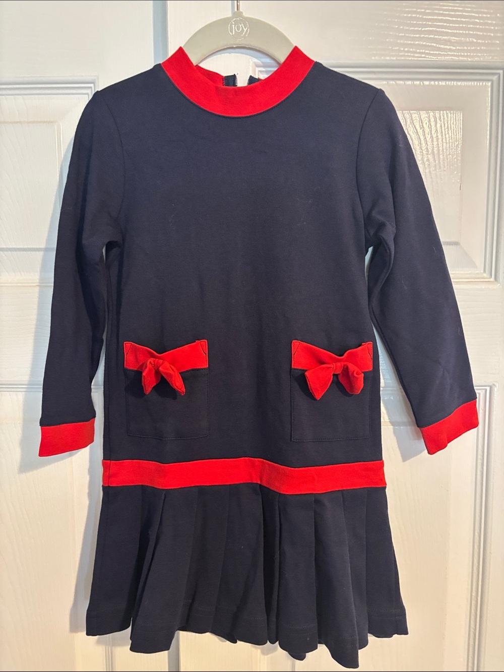 Florence Eiseman Navy Dress with Red Trim and Pocket Bows